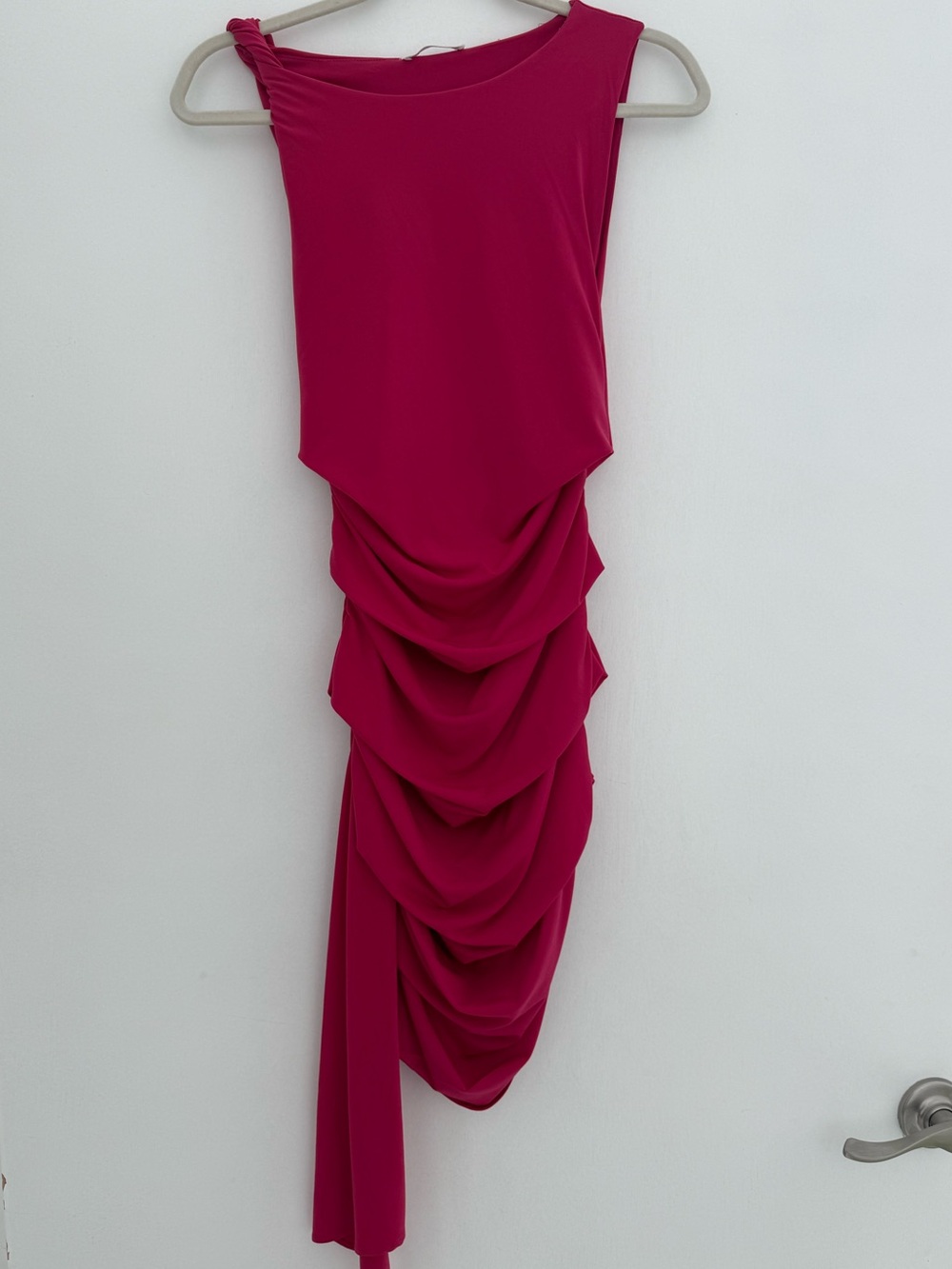 Zara Fuchsia One-Shoulder Ruched Draped Dress